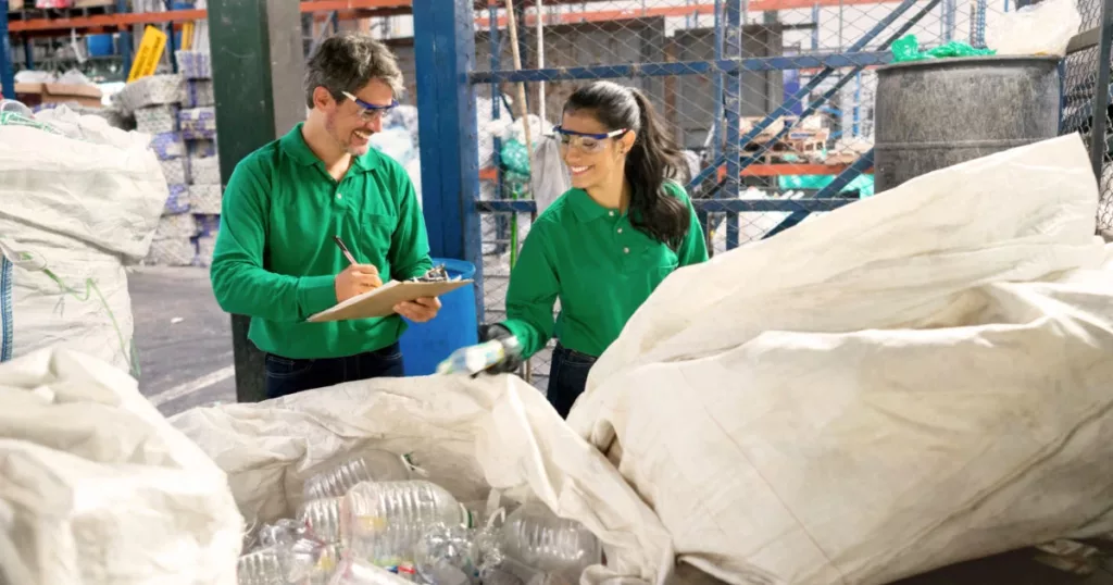 Durchführung einer Produktionsabfallprüfung bei der Herstellung von Handtaschen