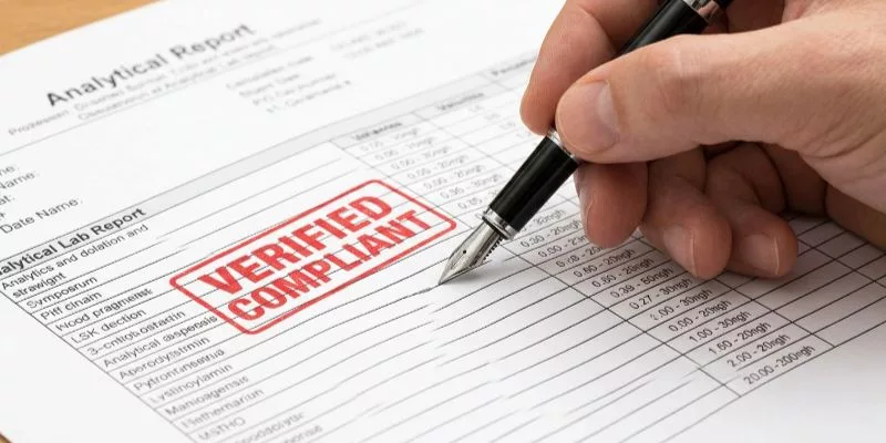Revise el informe de laboratorio como un responsable de cumplimiento normativo.