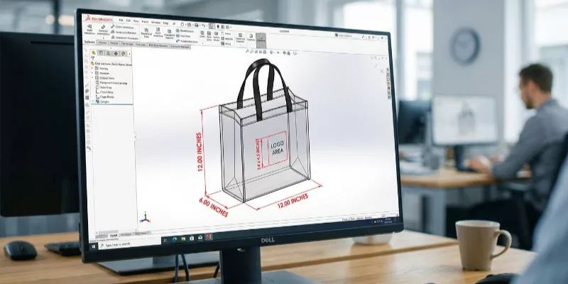 CAD software screen showing exact 12x6x12 inch dimensions for stadium bag compliance.