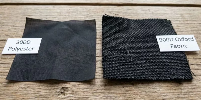 Side-by-side comparison of 300D polyester and heavy-duty 900D Oxford fabric