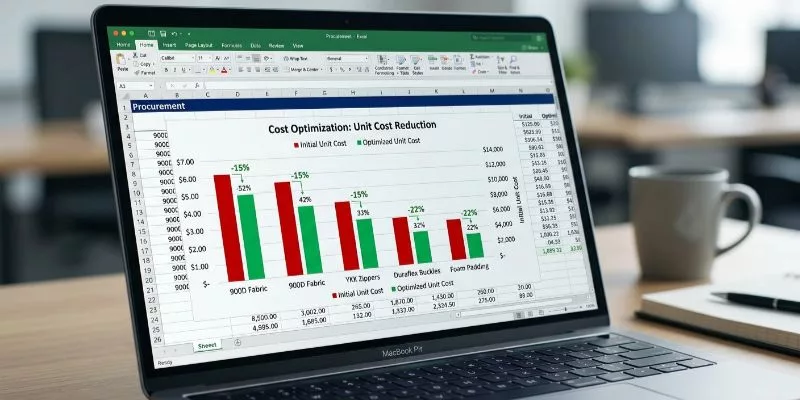 Cost optimization data chart showing unit cost reduction for procurement